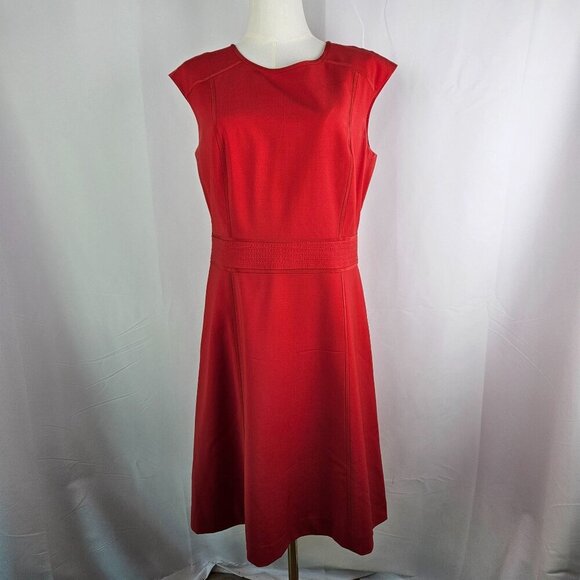 Tory Burch Megan A-Line Red Wool Blend A-Line Dress Cap Sleeves Size 10 - Picture 3 of 11